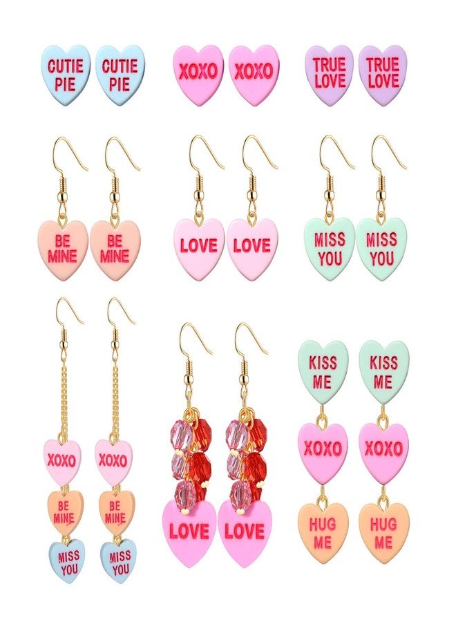 ARATLENCH Valentines Day Earrings for Women 6/9 Pairs Valentine Heart Earrings Set Red XO XO LOVE Tassel Long Dangling Earrings Handmade Pink Heishi Beaded Hoop Stud Earrings Glitter Rhinestone Pearl Studs - Image 1