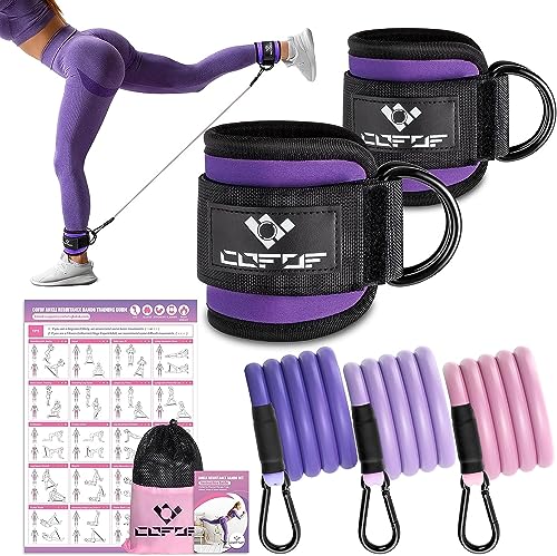 COFOF Ankle Resistance Bands with Cuffs, Ankle Bands for Working Out, Ankle Band Cuff for Kickbacks Hip, Leg Glute Exercise Equipment with Training Poster, Resistance Band with Ankle Cuffs for Women(Purple) - Image 1