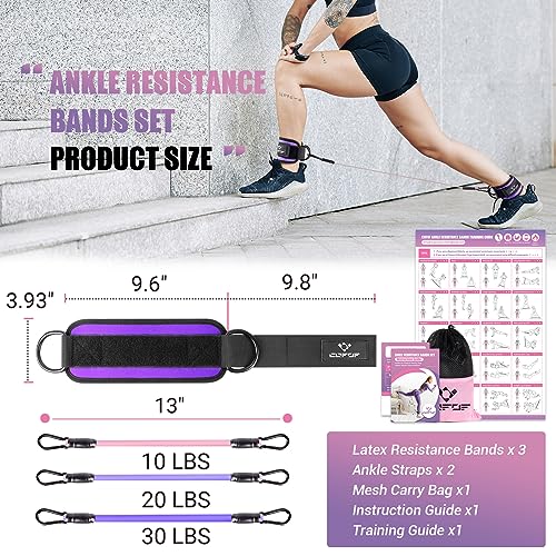 COFOF Ankle Resistance Bands with Cuffs, Ankle Bands for Working Out, Ankle Band Cuff for Kickbacks Hip, Leg Glute Exercise Equipment with Training Poster, Resistance Band with Ankle Cuffs for Women(Purple) - Image 4