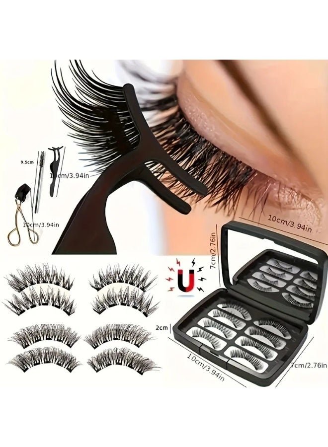 Dual Magnetic Eyelashes without Eyeliner or Glue Needed, Reusable False Lashes Natural Look 3D Effect Waterproof Fake Eyelash Set with Applicator, Easy to Wear ,8Pairs - Image 1