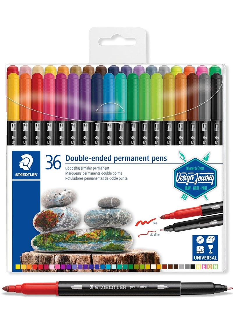 36-Piece Double-Ended Permanent Markers Fine And Ultra Fine Tips Multicolour