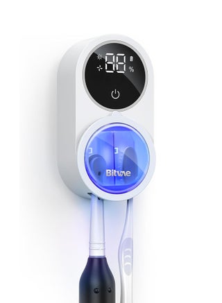 منظف فرشاة الأسنان من Bitvae، تنظيف بالأشعة فوق البنفسجية وتجفيف بالهواء، شاشة ذكية LED، حامل فرشاة قابل لإعادة الشحن ومثبت على الحائط – أبيض