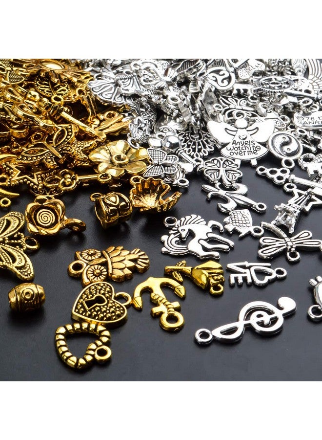 BronaGrand Vintage Charms Bulk,200Pcs Mixed Antique Charms Tibetan Alloy Pendants For Necklace Bracelet Jewelry Making And Crafting,Antique Silver & Gold - Image 3