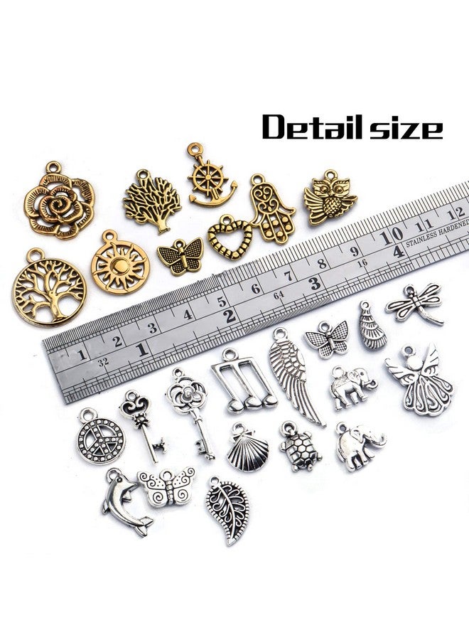 BronaGrand Vintage Charms Bulk,200Pcs Mixed Antique Charms Tibetan Alloy Pendants For Necklace Bracelet Jewelry Making And Crafting,Antique Silver & Gold - Image 1