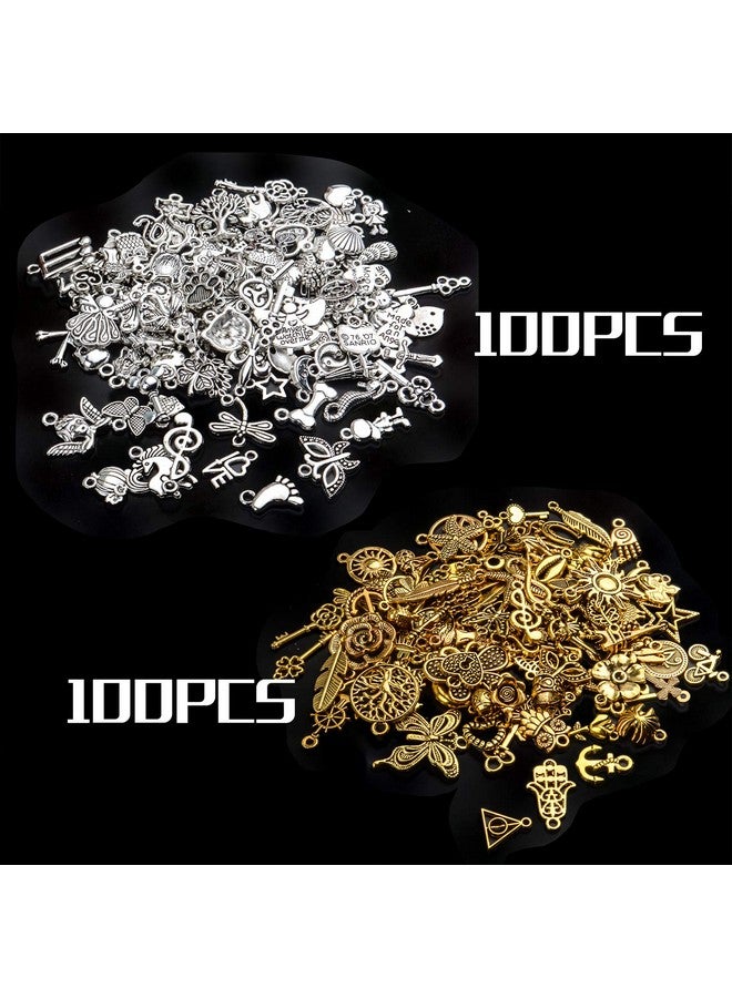BronaGrand Vintage Charms Bulk,200Pcs Mixed Antique Charms Tibetan Alloy Pendants For Necklace Bracelet Jewelry Making And Crafting,Antique Silver & Gold - Image 2