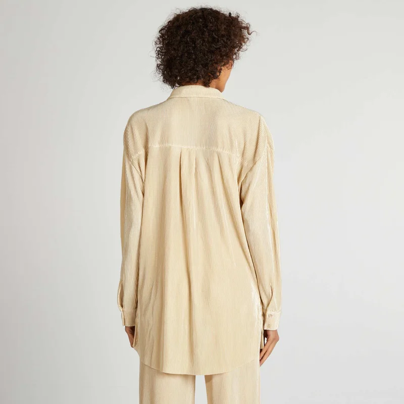 Kiabi Long Pleated Knit Shirt Beige