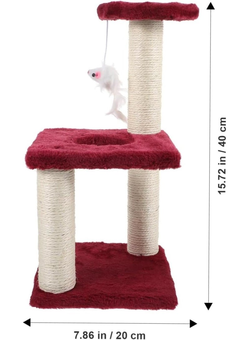م اكس م منزل برج شجرة القطط للعب الداخلي والخدش، صغير 40x20x20 سم، مسرح كيتن للحيوانات الأليفة (أحمر) - Image 4