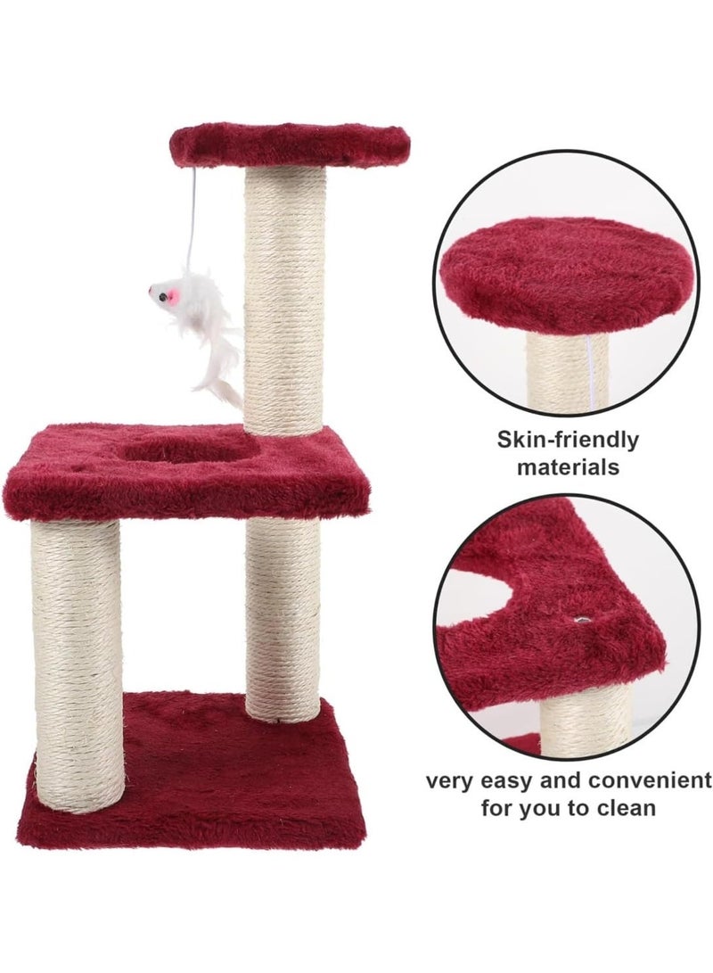م اكس م منزل برج شجرة القطط للعب الداخلي والخدش، صغير 40x20x20 سم، مسرح كيتن للحيوانات الأليفة (أحمر) - Image 5