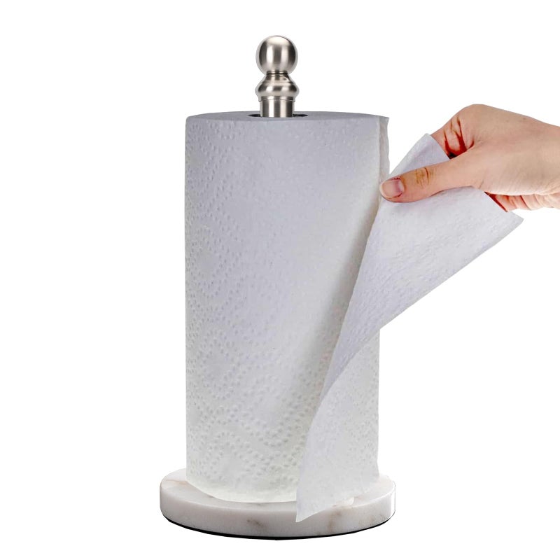 Exilon Paper Towel Holder Countertop with Heavy Marble Base, Standing Paper Towel Roll Holder for Kitchen Bathroom, with Weighted Base for One-Handed Operation - Image 1