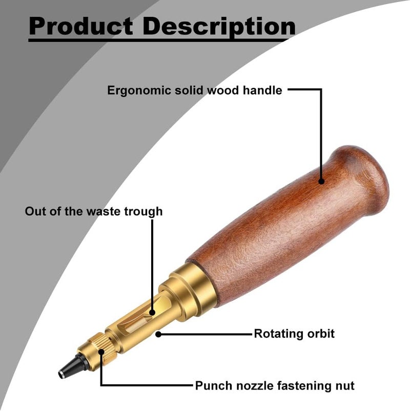 Bukela Adjustable Leather Hole Punching Tool Automatic Puncher with Wooden Handle Hollow Hole Punch with 6 Tips Size (1.5mm/2mm/2.5mm/3mm/3.5mm/4mm) for Leather Belt - Image 3
