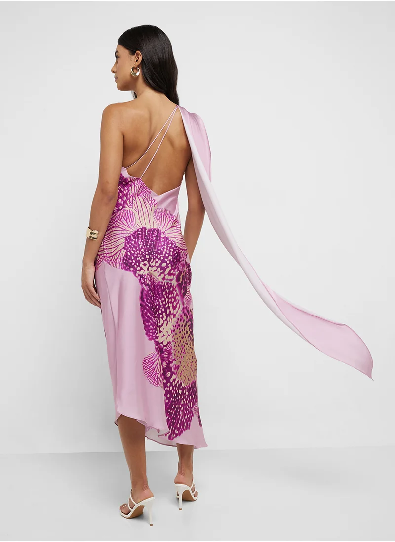 MANGO Satin Scarf Dress With Maxi-Flower Print