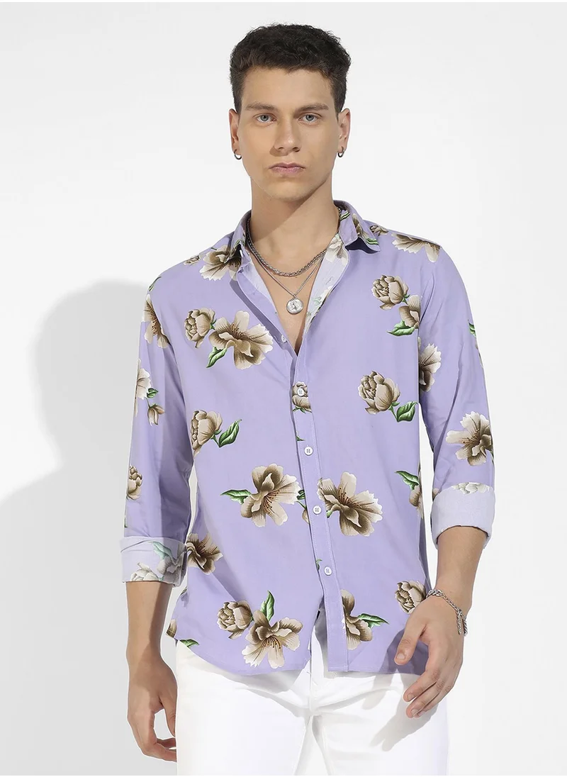 كامبوس سوترا Men's Lavender Floral Print Shirt