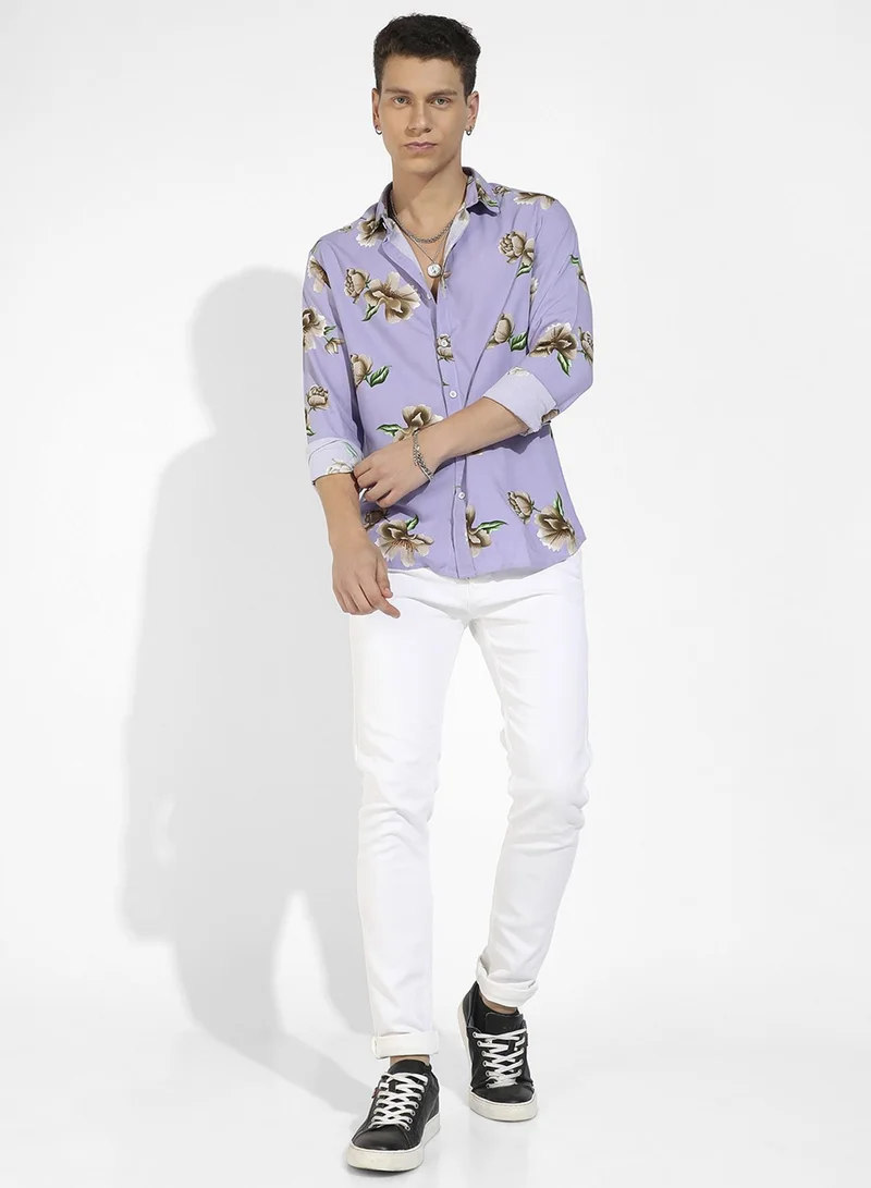 كامبوس سوترا Men's Lavender Floral Print Shirt