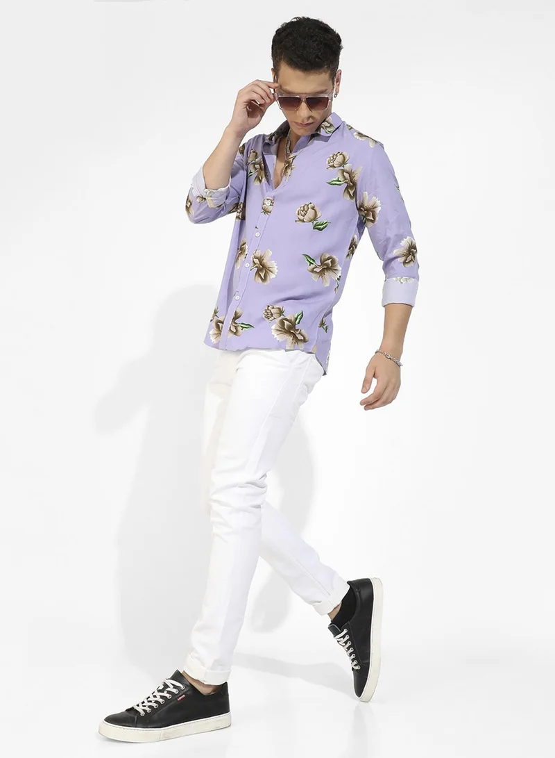 كامبوس سوترا Men's Lavender Floral Print Shirt