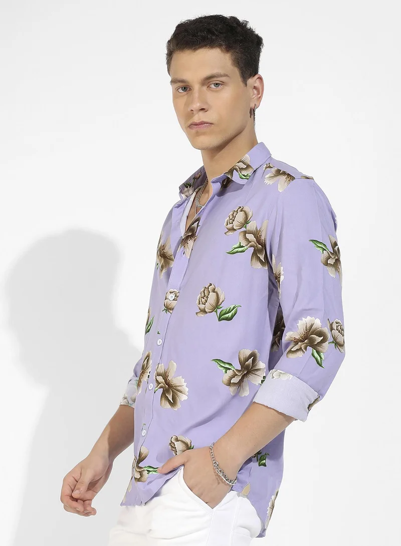 كامبوس سوترا Men's Lavender Floral Print Shirt