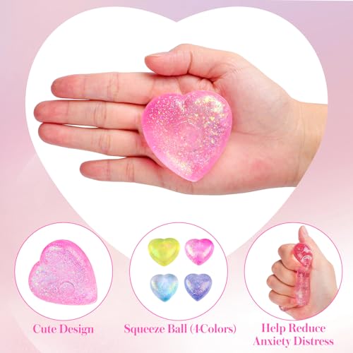 AiSiXin Heart Stress Balls Pink Squishy Toys for Adults Kids Slow Rise Sugar Ball Sensory Fidget Toys Love Shape Squishy Squeeze Toys Malt Stretch Ball Heart Shape Stress Toys for Hand Exercise - Image 5