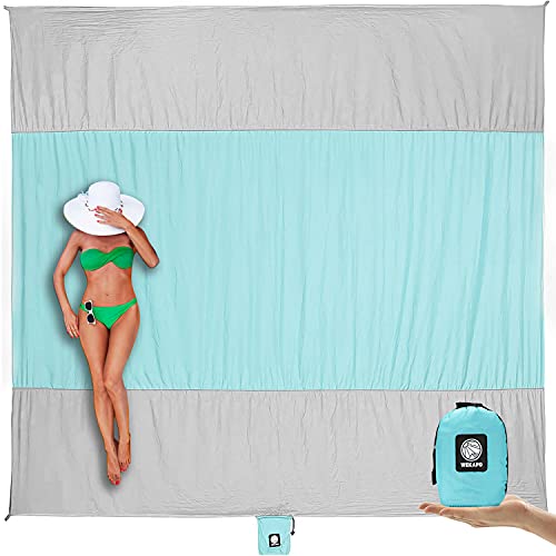 WEKAPO Beach Blanket - Sandproof Waterproof Extra Large Beach Mat | Oversized Sand-Free Lightweight Quick-Drying | Beach Vacation Essentials with Stakes & Corner Pockets (Grey, 7x7 FT) - Image 1