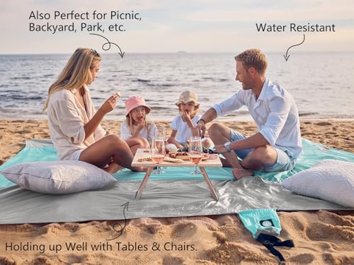 WEKAPO Beach Blanket - Sandproof Waterproof Extra Large Beach Mat | Oversized Sand-Free Lightweight Quick-Drying | Beach Vacation Essentials with Stakes & Corner Pockets (Grey, 7x7 FT) - Image 4