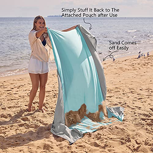 WEKAPO Beach Blanket - Sandproof Waterproof Extra Large Beach Mat | Oversized Sand-Free Lightweight Quick-Drying | Beach Vacation Essentials with Stakes & Corner Pockets (Grey, 7x7 FT) - Image 5