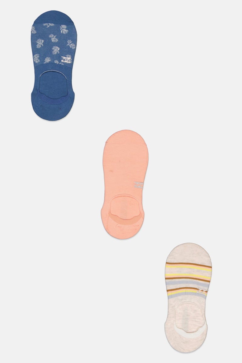 Billabong جوارب غير مرئية للبنات للأطفال 3 أزواج بطبعات متنوعة الألوان - Image 1