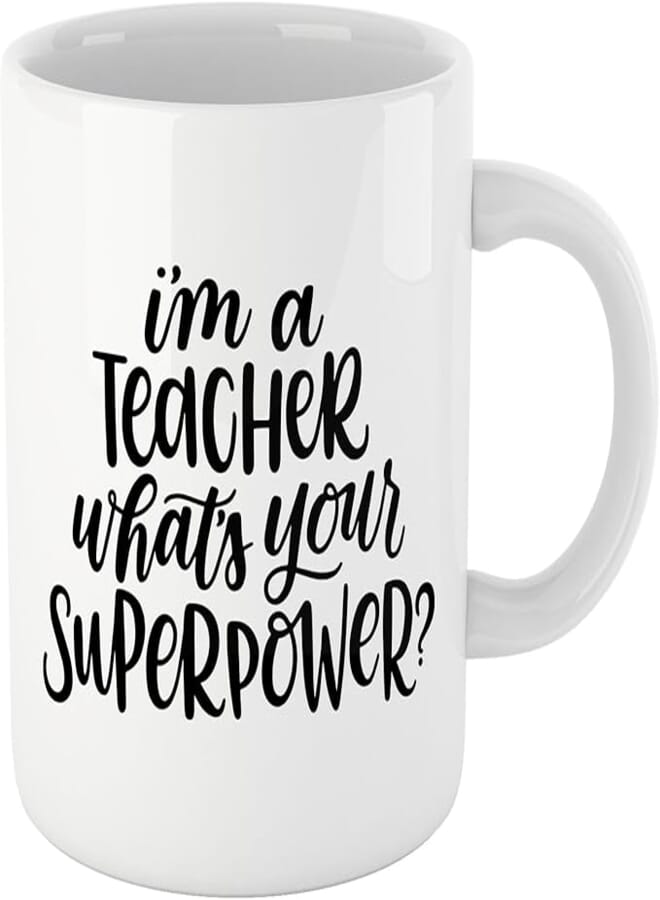 FOLIO Book Lovers Reading Mug, BW Quote - I'M A TEACHER, WHAT'S YOUR SUPERPOWER? Teacher appreciation gift! Bookish Coffee Mug, Reader Gift, Teacher Gift