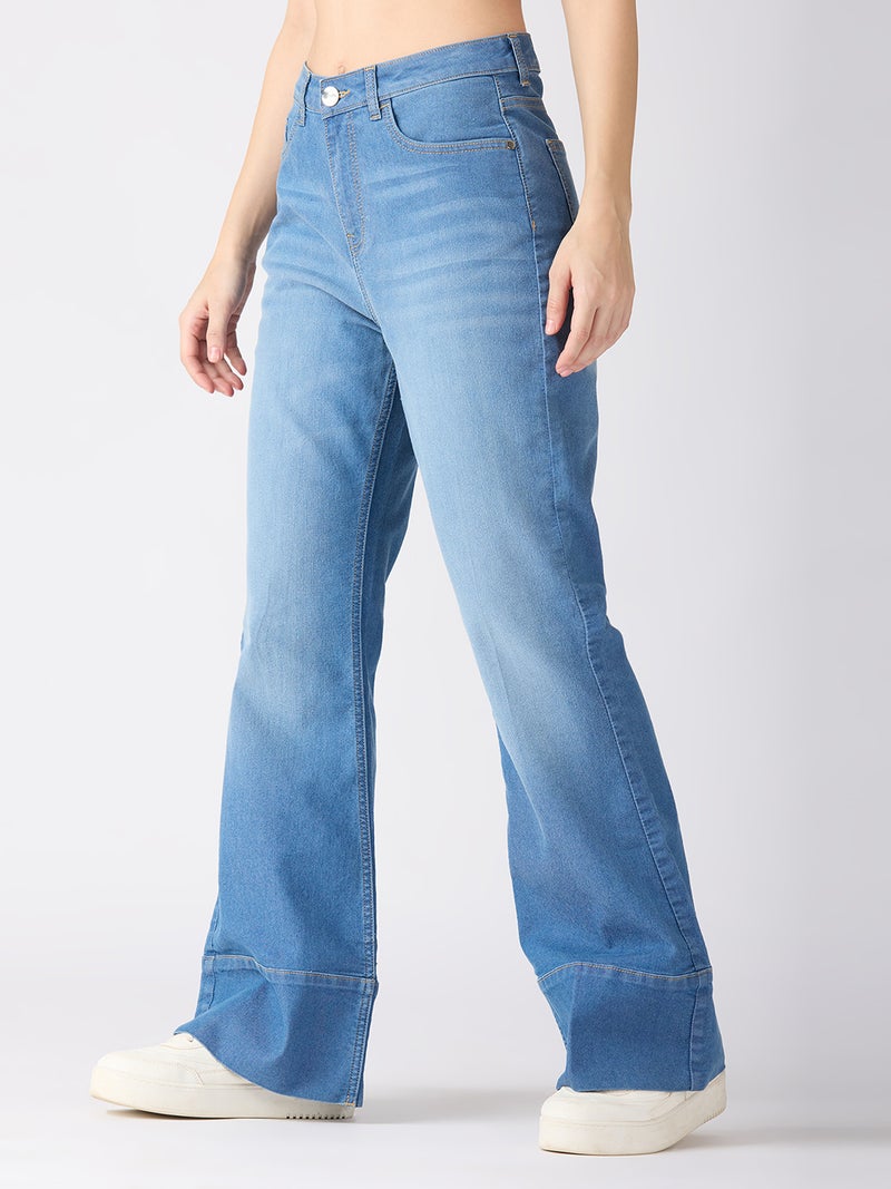 globus Globus Women Cotton Stretch Solid Mid-Rise Wide Bottom Hem Bootcut Jeans  - Image 3