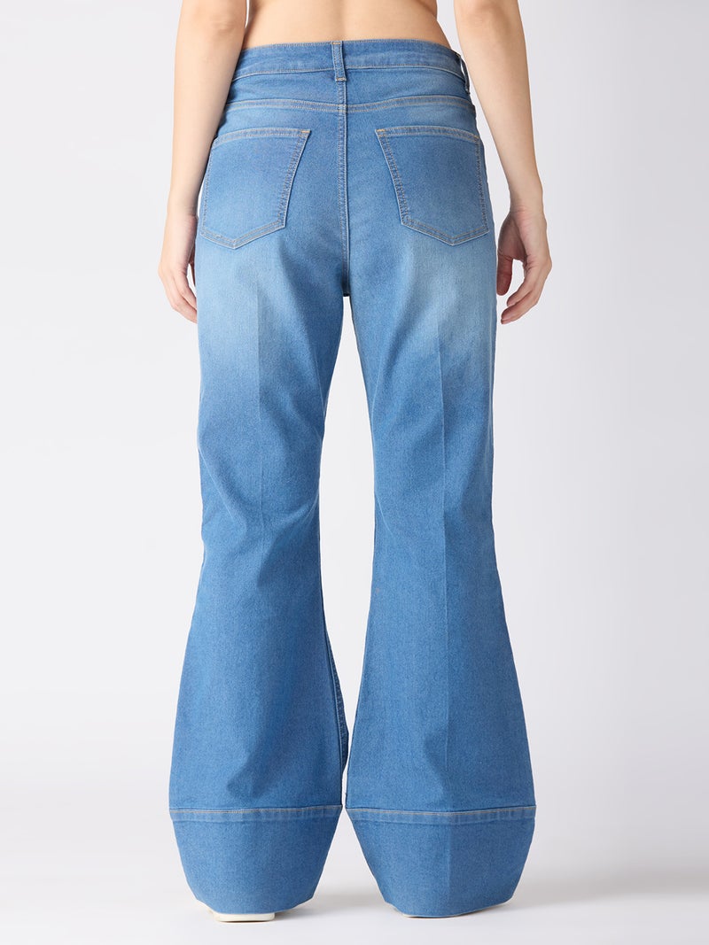 globus Globus Women Cotton Stretch Solid Mid-Rise Wide Bottom Hem Bootcut Jeans  - Image 5