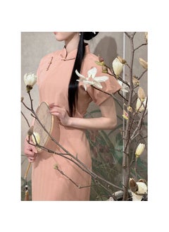 Generic Fresh Pink Chinese Dress 2024 New Summer Style Nationalistic Youthful Womens Full Opening Traditional Daily Wear Cheongsam Orange Pink-Cheongsam Dress 