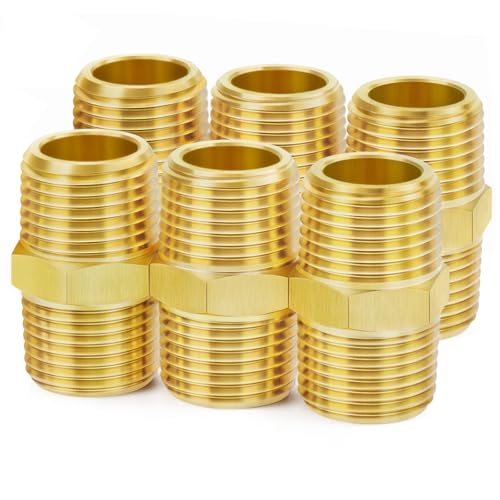 ChillWaves Brass Pipe Fitting, Hex Nipple 1" NPT Male x 1" NPT Male Thread Adapter(6-PACK) - Image 1