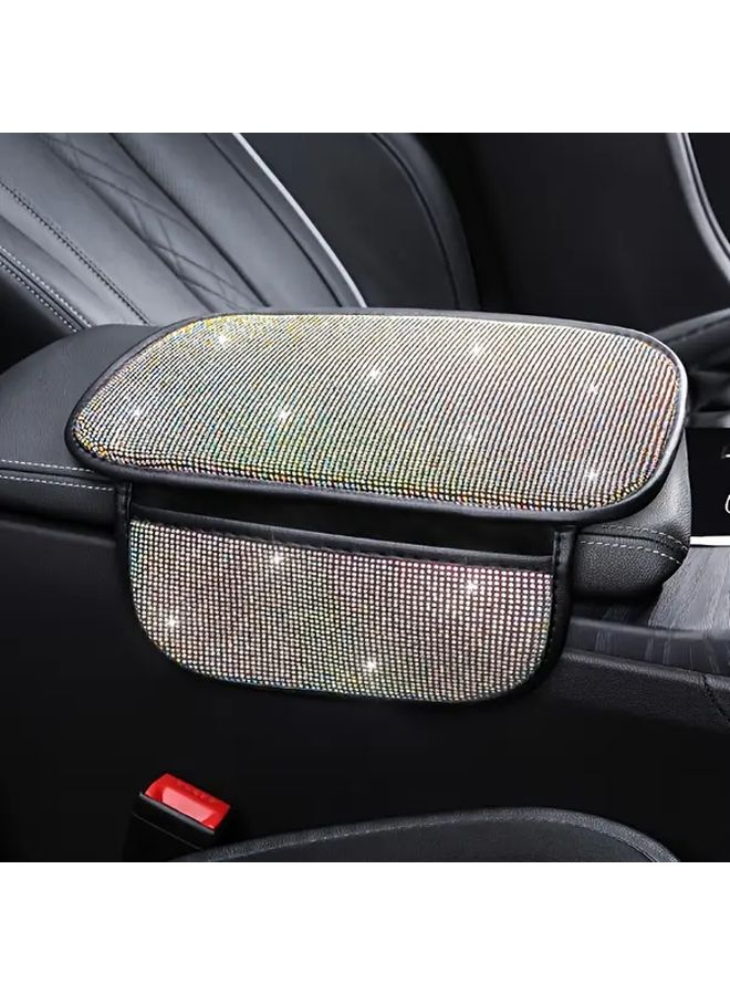 White Glitter Car Armrest Pad Non Slip For Most Vehicles Durable Fabric - Image 3