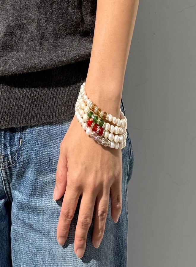 Linpeng Freshwater Pearl Beaded Bracelet for Women, Bithday Christmas Jewelry Gift for Her, Green, 1 Pc - Image 3