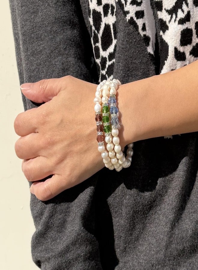 Linpeng Freshwater Pearl Beaded Bracelet for Women, Bithday Christmas Jewelry Gift for Her, Green, 1 Pc - Image 2