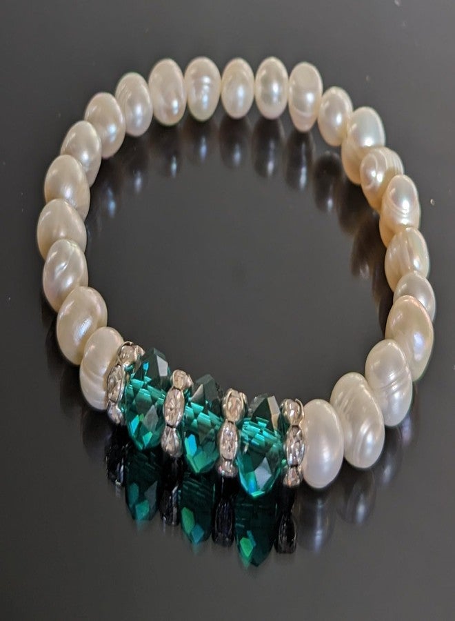 Linpeng Freshwater Pearl Beaded Bracelet for Women, Bithday Christmas Jewelry Gift for Her, Green, 1 Pc - Image 5