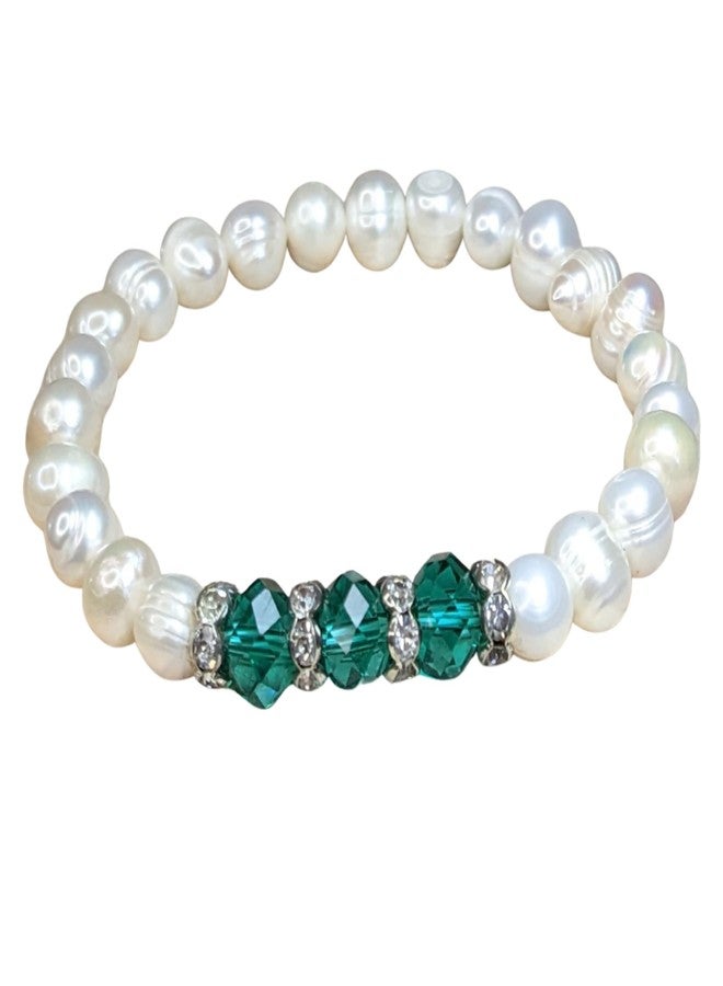 Linpeng Freshwater Pearl Beaded Bracelet for Women, Bithday Christmas Jewelry Gift for Her, Green, 1 Pc - Image 1