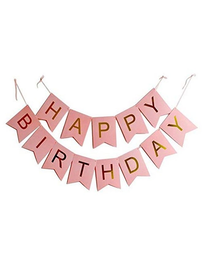 Balloonistics - Pastel Happy Birthday Letter Hanging Paper Board Banners (Pink & Golden) - Image 1