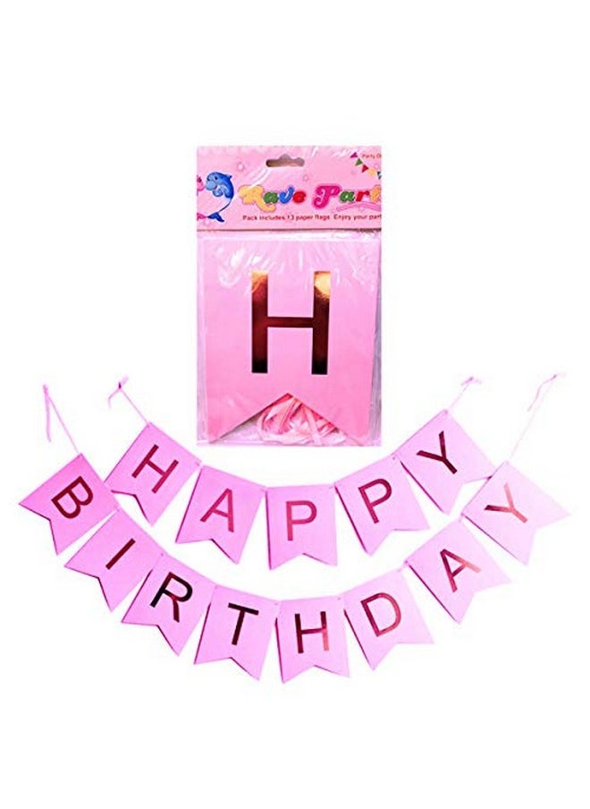 Balloonistics - Pastel Happy Birthday Letter Hanging Paper Board Banners (Pink & Golden) - Image 1