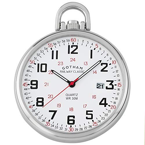 Gotham Men's Stainless Steel Analog Quartz Date Railroad Style Pocket Watch # GWC14107S - Image 1