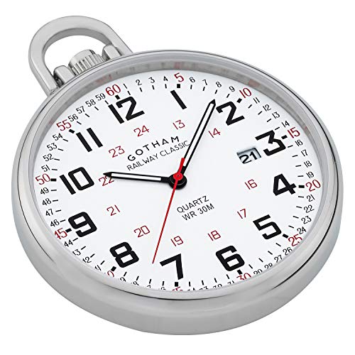 Gotham Men's Stainless Steel Analog Quartz Date Railroad Style Pocket Watch # GWC14107S - Image 2
