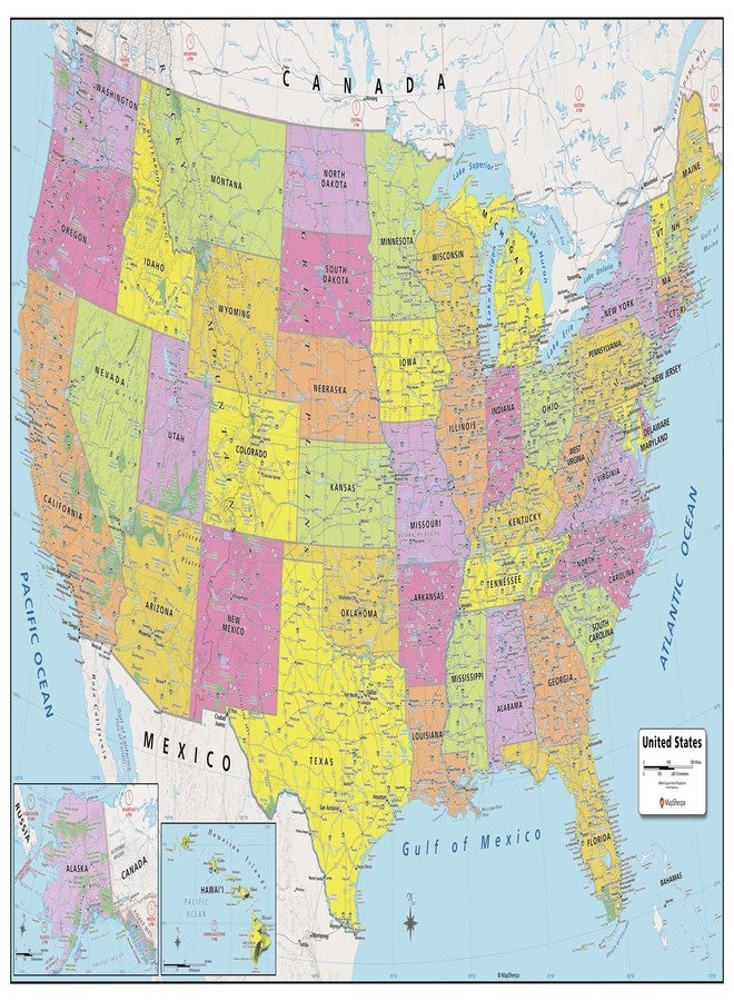 MapSherpa: United States Wall Map - Large - 48 x 32 inches - Front Lamination - Image 1