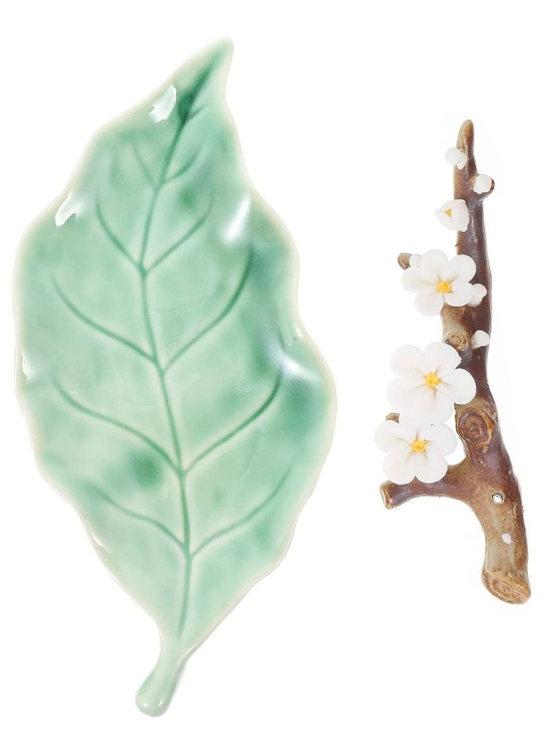 كابتن تيك Ceramic Incense Stick Burner Holder: Japanese Style Handmade Cherry Blossom Incense Burner Holder Leaf Shape Ash Catcher Inscent Tray Decorative Gift Home Decor White - Image 1