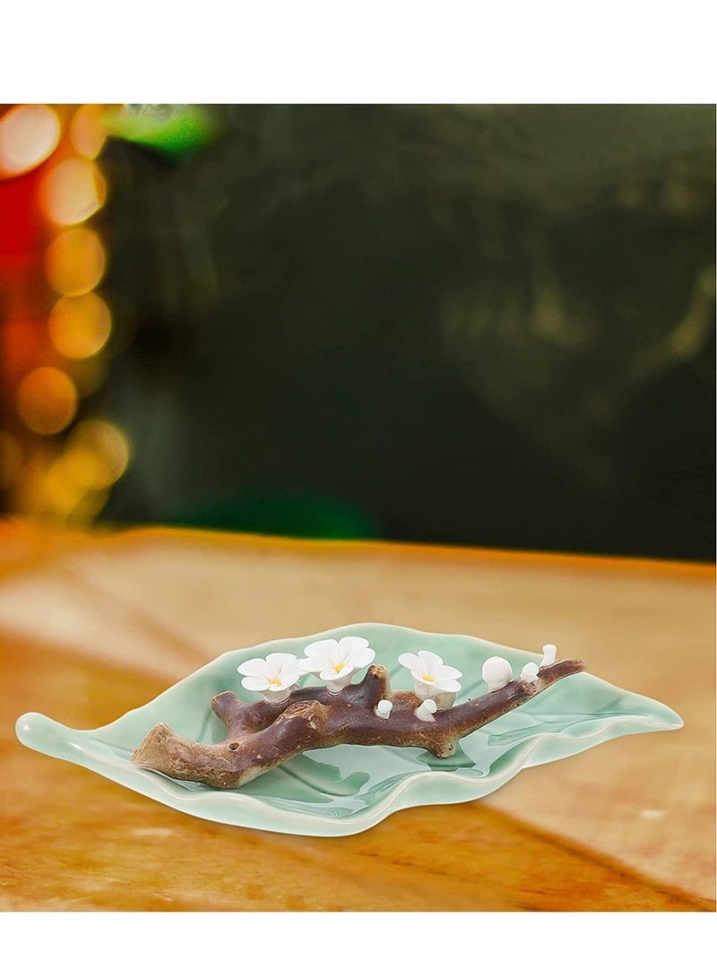 كابتن تيك Ceramic Incense Stick Burner Holder: Japanese Style Handmade Cherry Blossom Incense Burner Holder Leaf Shape Ash Catcher Inscent Tray Decorative Gift Home Decor White - Image 2