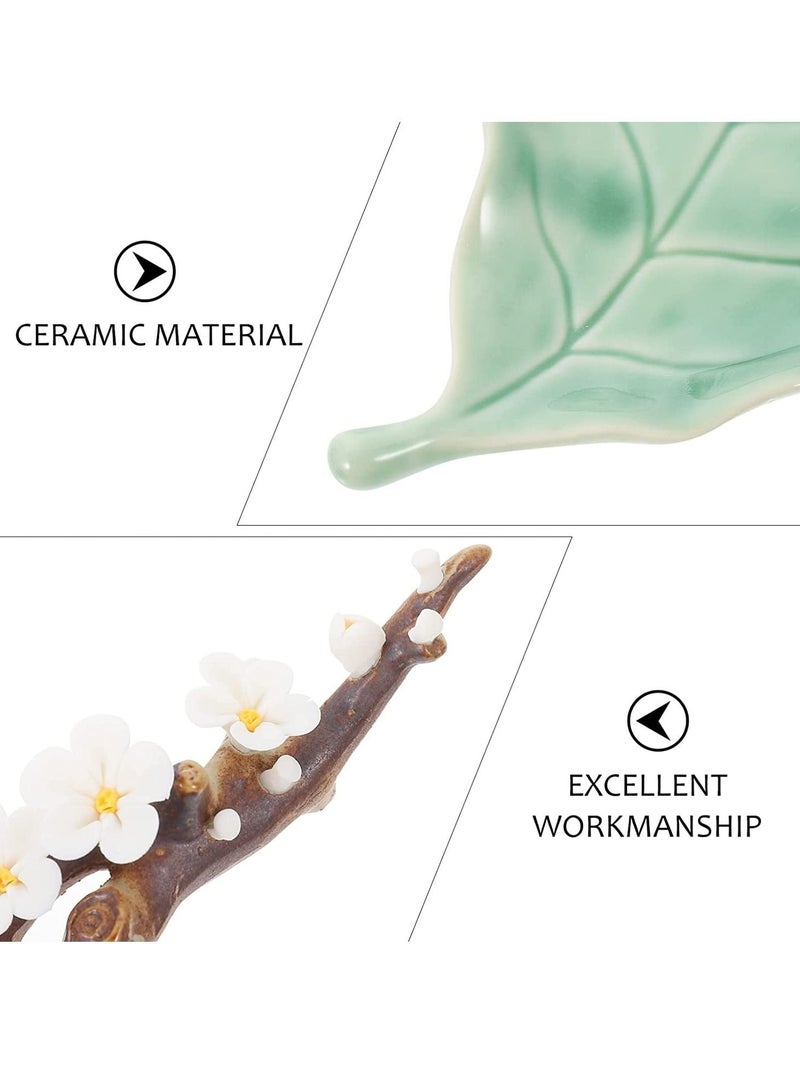 كابتن تيك Ceramic Incense Stick Burner Holder: Japanese Style Handmade Cherry Blossom Incense Burner Holder Leaf Shape Ash Catcher Inscent Tray Decorative Gift Home Decor White - Image 4