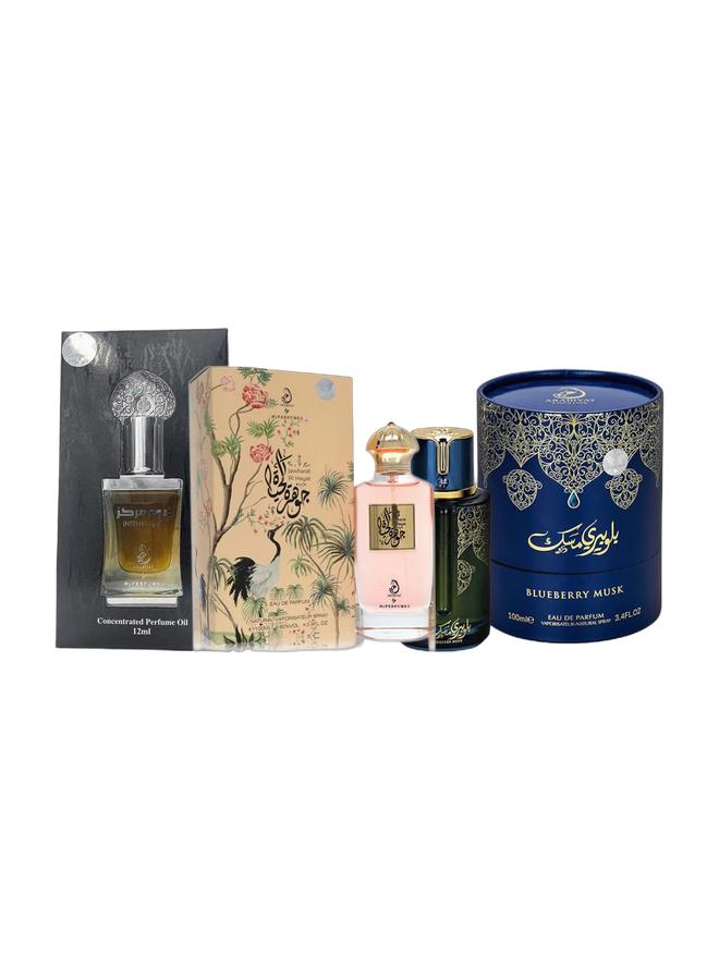 ARABIYAT جوهرة الحياة EDP 100 مل، مسك التوت الأزرق بريستيج EDP 100 مل وعود مكثف CPO 12 مل - Image 1