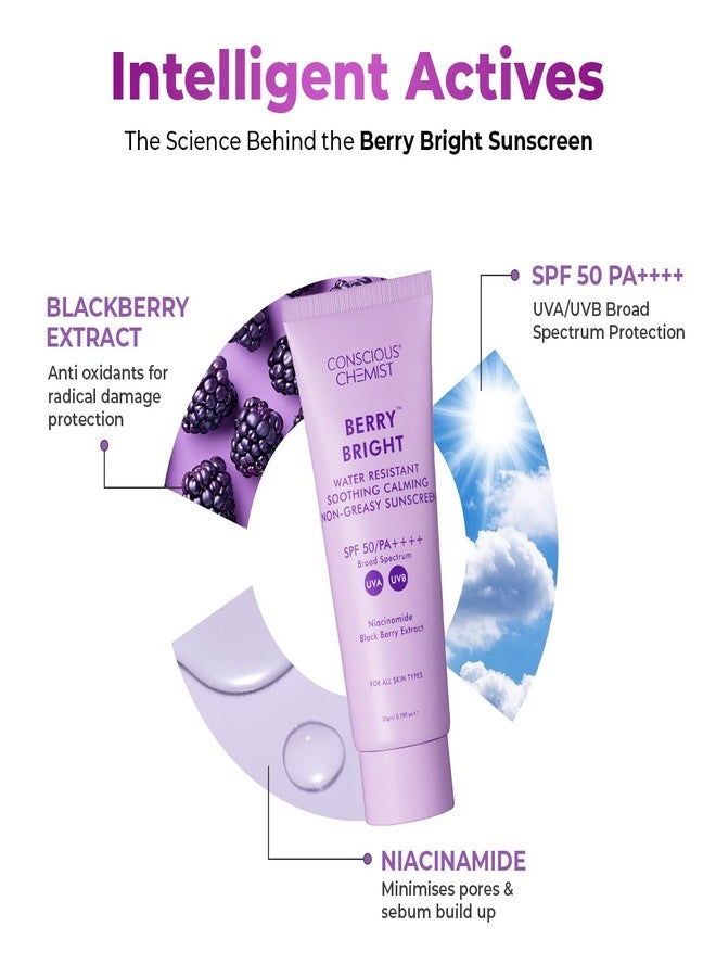 Conscious Chemist® Berry Bright Sunscreen SPF 50 PA++++ 20g | In-Vivo Tested Face Sunscreen | Lightweight Gel Formula | Niacinamide & Blackberry Extract | Hybrid Broad Spectrum UVA & UVB Protection | Non-Greasy, No White Cast | Water Resistant | For Oily, Combination & All Skin Types - Image 2