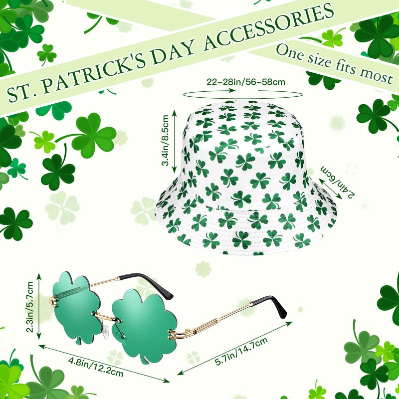 Cozypower St. Patricks Day Accessories St. Patricks Day Bucket Hat Clover Four Leaf Glasses Irish Green Hat for Women Men(Shamrock) - Image 2