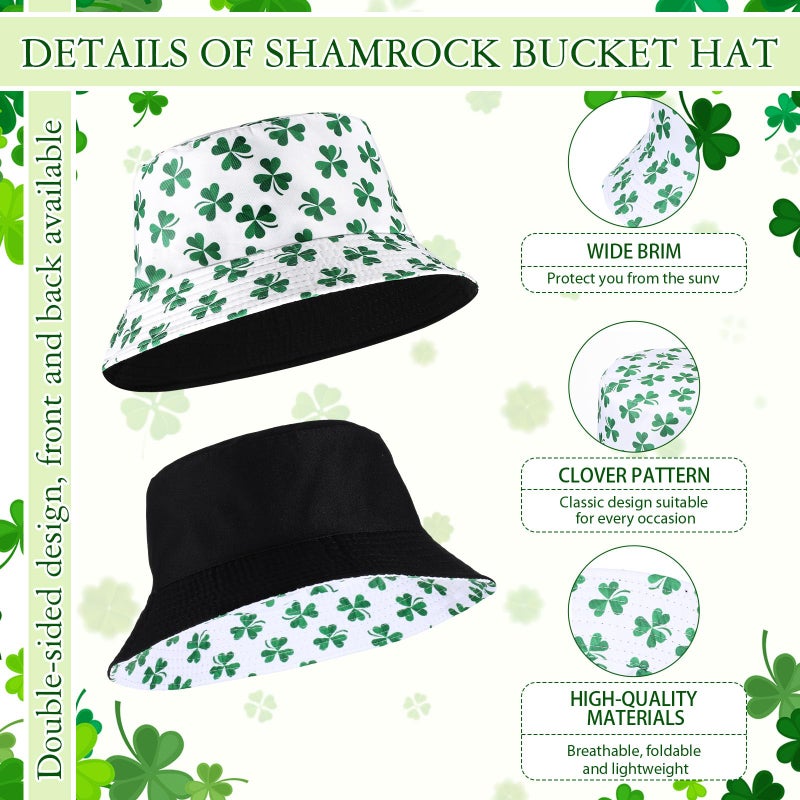 Cozypower St. Patricks Day Accessories St. Patricks Day Bucket Hat Clover Four Leaf Glasses Irish Green Hat for Women Men(Shamrock) - Image 3