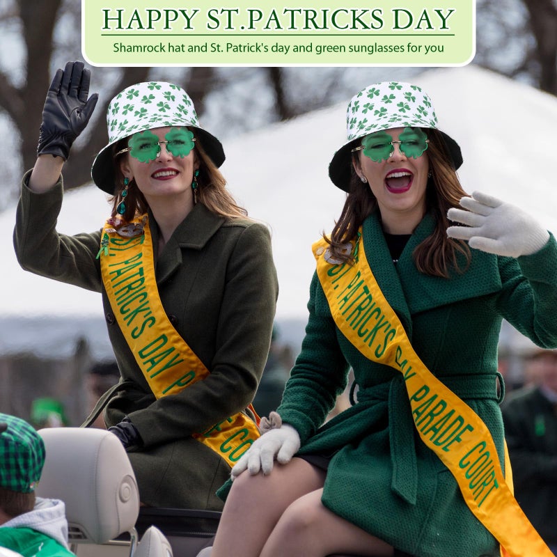 Cozypower St. Patricks Day Accessories St. Patricks Day Bucket Hat Clover Four Leaf Glasses Irish Green Hat for Women Men(Shamrock) - Image 4