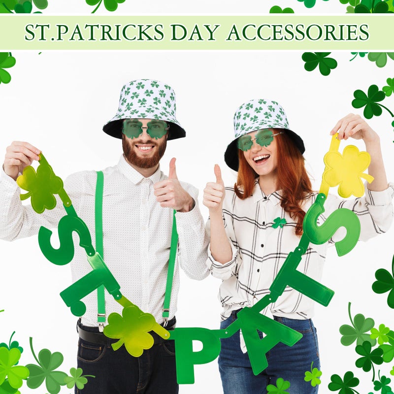 Cozypower St. Patricks Day Accessories St. Patricks Day Bucket Hat Clover Four Leaf Glasses Irish Green Hat for Women Men(Shamrock) - Image 5