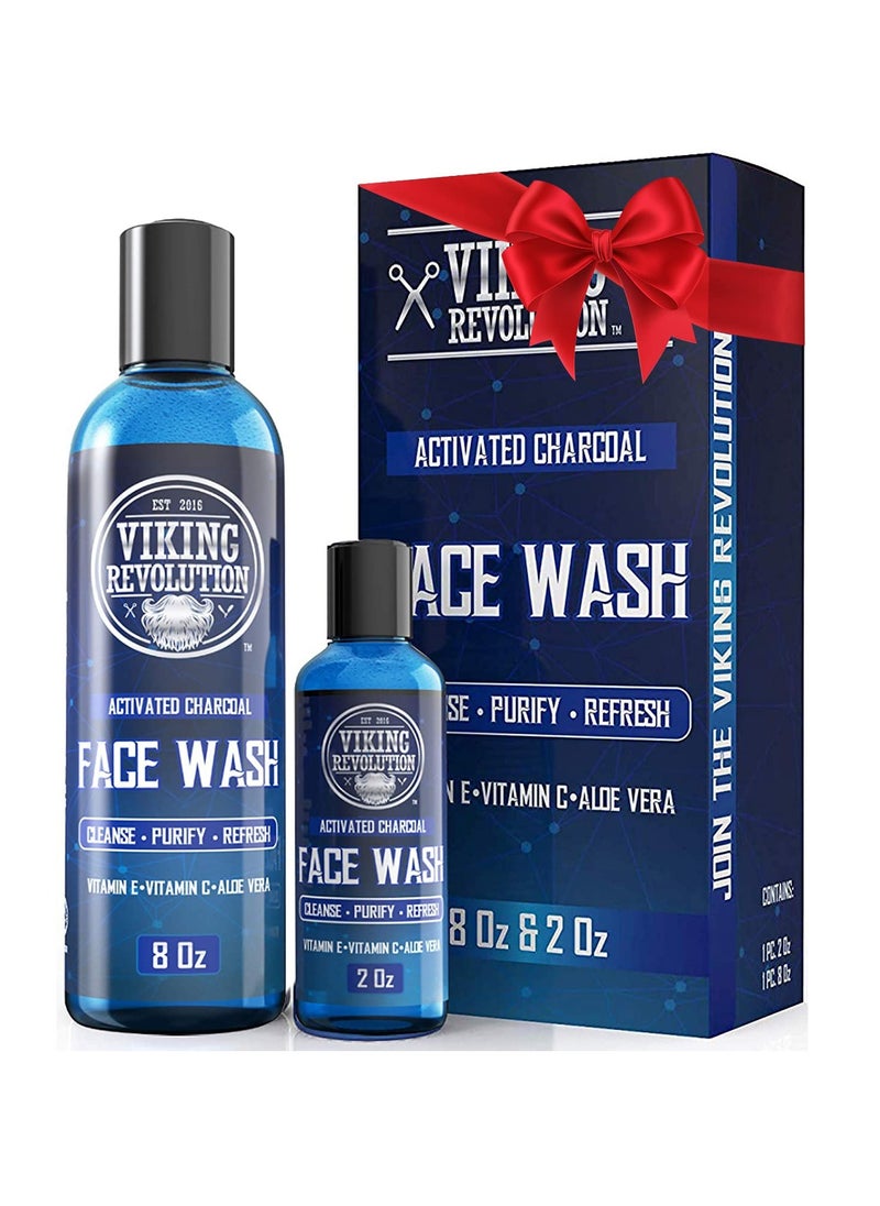 Viking Revolution Viking Revolution Charcoal Face Wash for Men- Scrub Away Dirt and Toxins, Skin Cleaning Agent - Cleanse, Purify and Refresh - Daily Charcoal Facial Cleanser - 8 Fl Oz plus a 2 Fl Oz, 2 Piece Set  - Image 1