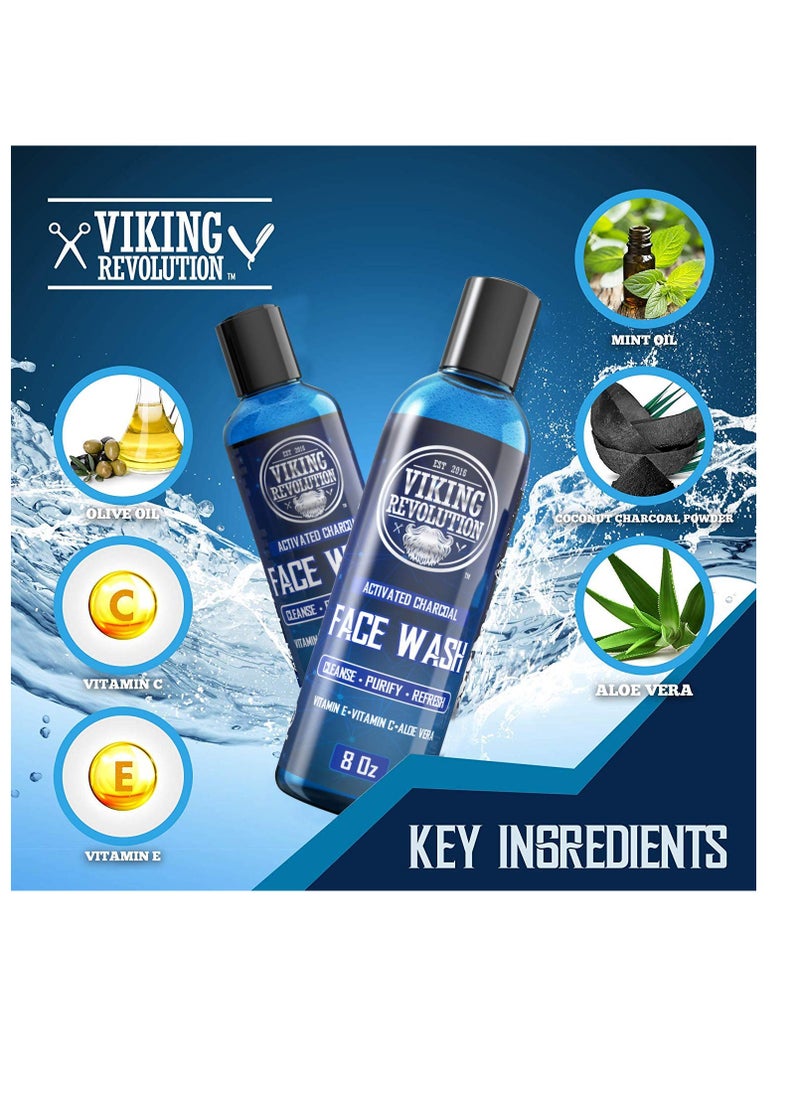 Viking Revolution Viking Revolution Charcoal Face Wash for Men- Scrub Away Dirt and Toxins, Skin Cleaning Agent - Cleanse, Purify and Refresh - Daily Charcoal Facial Cleanser - 8 Fl Oz plus a 2 Fl Oz, 2 Piece Set  - Image 2